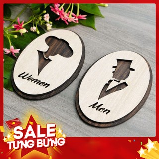 Bộ bảng 2 cái WC Nam + Nữ hướng dẫn toilet gỗ