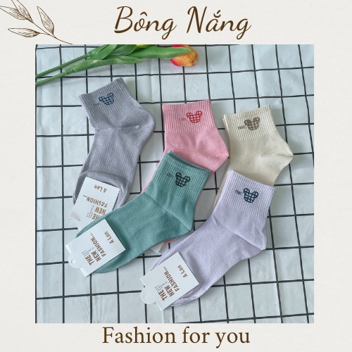 Combo 5 Vớ nữ cổ trung, tất nữ cổ trung đủ màu pastel cute
