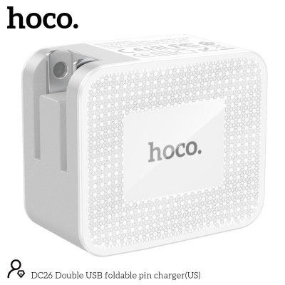 Cốc sạc 3.4A Hoco DC26 chân cắm gập US đèn Led 2 cổng USB chống cháy cao cấp