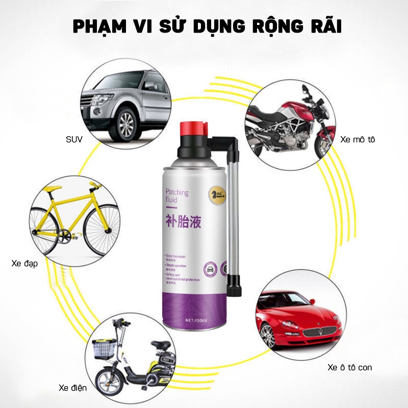Bình Xịt Vá Lốp Và Bơm Hơi Khẩn Cấp Tự Động Cho Ô Tô Tiện Lợi SHIMA 450ML