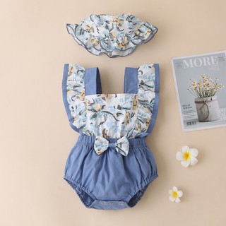 Bộ Bodysuit Một Mảnh In Hoa + Nón Cho Bé Sơ Sinh