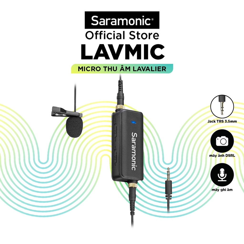 Micro Thu Âm Cài Áo Saramonic Lavalier - Cho Điện Thoại, Camera - Đầu nối kết hợp TRS/ TRRS 3,5mm & Bộ Chuyển Đổi 6,3mm