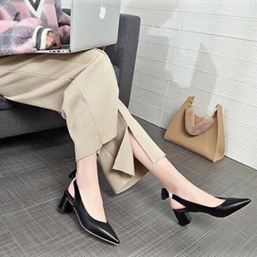 Giày cao gót đính nơ công sở dáng ôm 5cm TTC9
