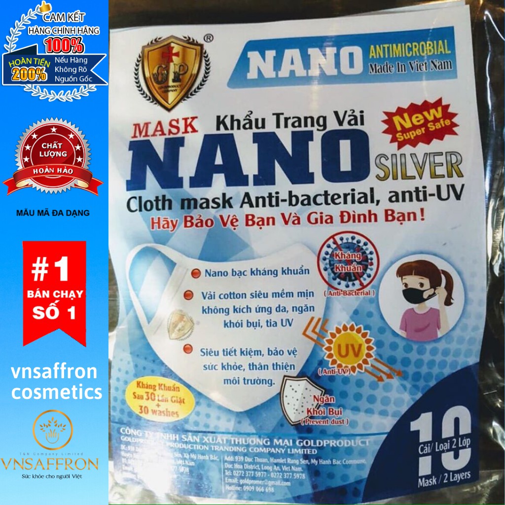 [10 cái] Khẩu trang vải kháng khuẩn 2 LỚP NANO SLIVER cao cấp giấy tờ kiểm định kèm theo đầy đủ tái sử dụng 30 lần giặt