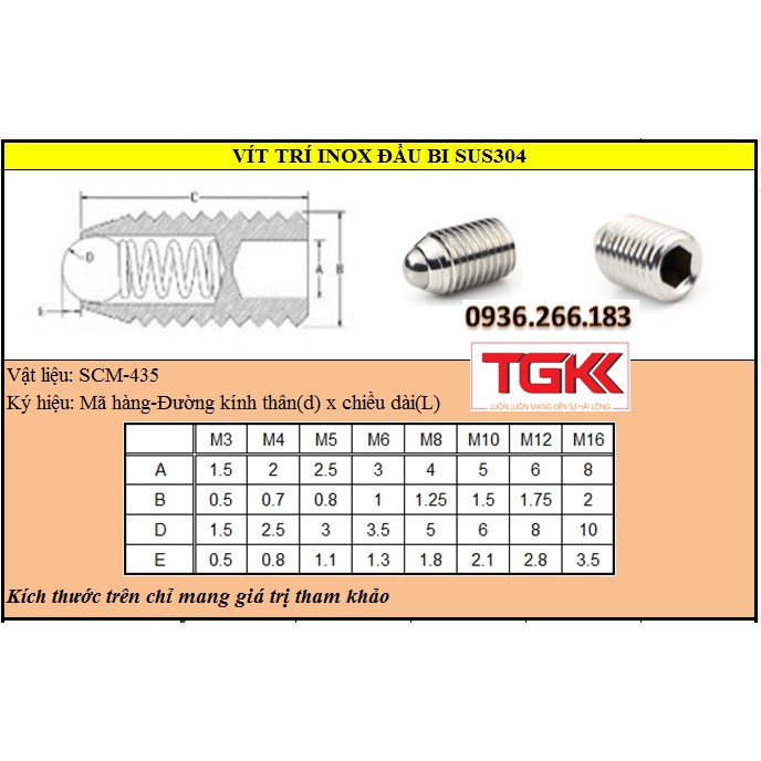 Vít trí đầu bi inox 304 M3