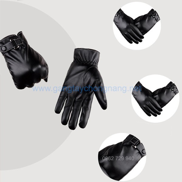 Găng tay da lót lông cho nam Kawin (đen) ♻️ Găng tay xe máy mùa đông da PU mềm chống mưa cảm ứng không cộm tay