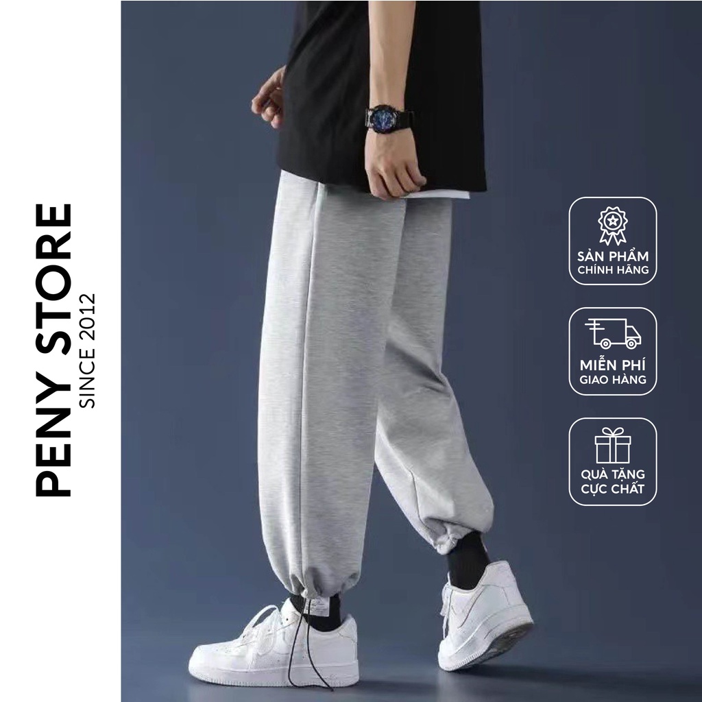 Quần jogger nỉ bông UNISEX màu xám form rộng dáng suông bó chun rút gấu phong cách hàn quốc basic PENY PNQ002