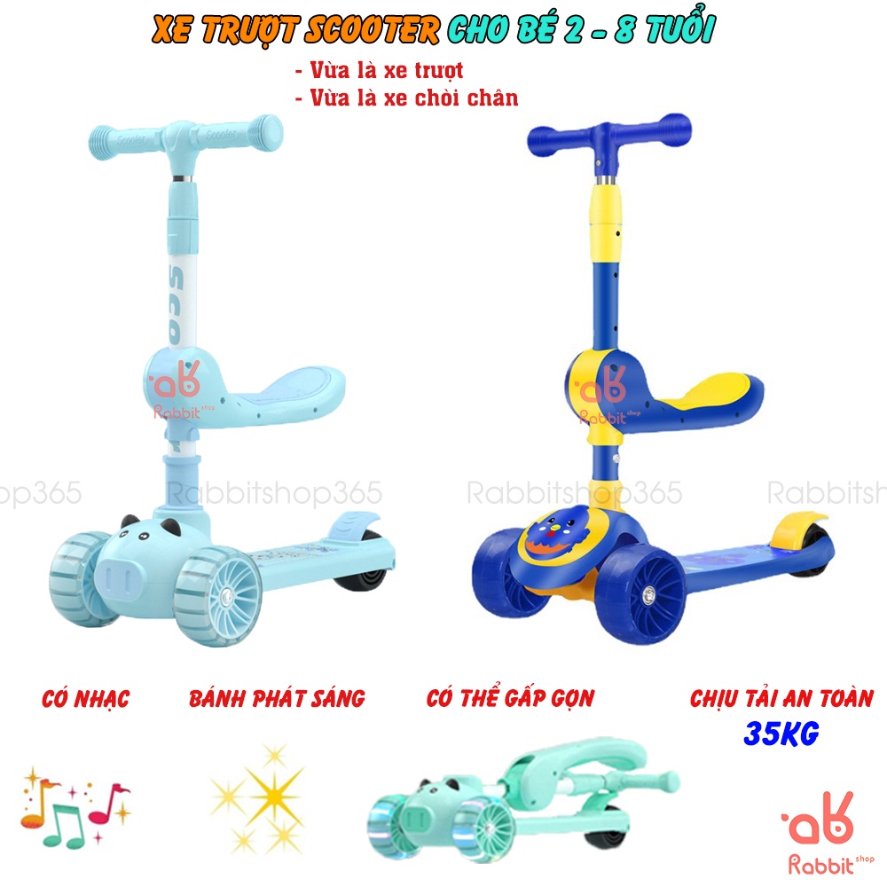 Xe trượt scooter gấp gọn đa năng có nhạc bánh phát sáng cho bé từ 2 đến 10 tuổi [XSCTNHAC]