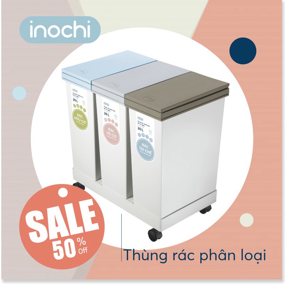 Thùng rác thông minh HIRO INOCHI 3 Ngăn bấm nút tự động mở nắp phân loại rác cho phòng khách, phòng ngủ,vệ sinh RAPL.003