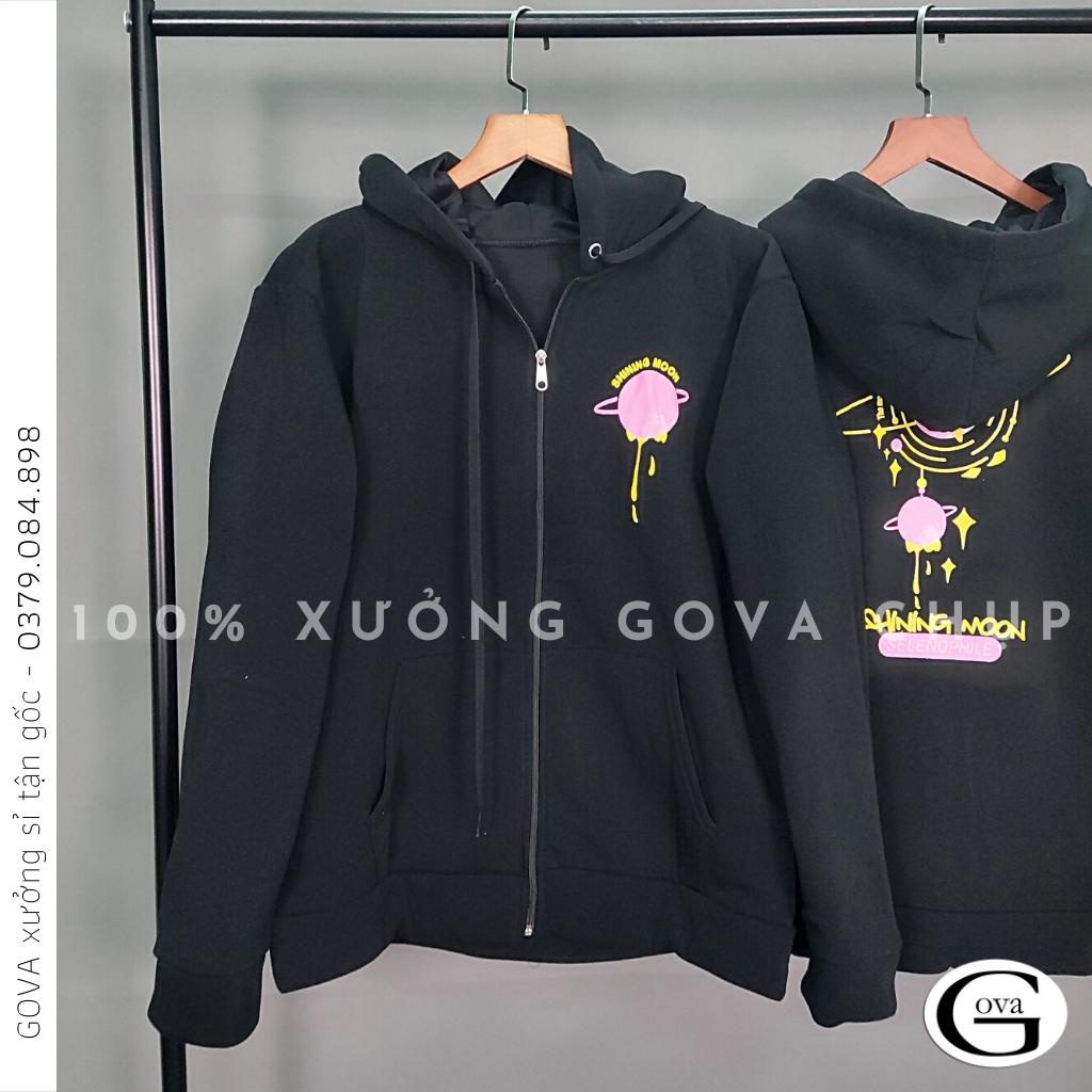 Áo khoác Hoodie nỉ FE SHINING MOON Dây Kéo form rộng ulzzang Unisex áo nỉ bông nữ AKN24 GOVA