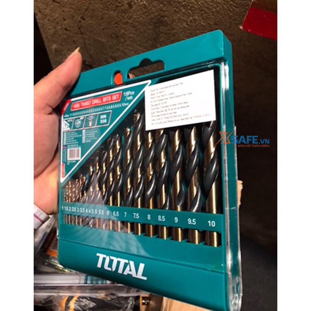 Combo 19 mũi khoan HSS TACSD0195  nhiều size hãng TOTAL chất liệu của mũi khoan là hợp kim thép loại tốt chuyên dụng