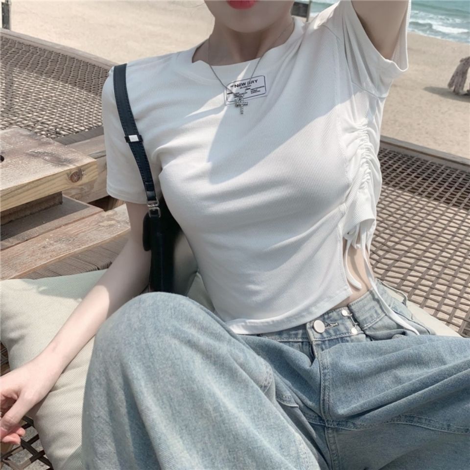 Áo Thun Tay Ngắn Cổ Tròn In Họa Tiết Amoi Niche Thời Trang Cho Nữ