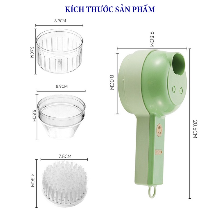 [HÀNG ĐỦ BỘ 5 PHỤ KIỆN] Máy xay cầm tay 4in1, máy xay thái lát đa năng công suất 45W, pin sạc 1500mAh, dung tích 200ml