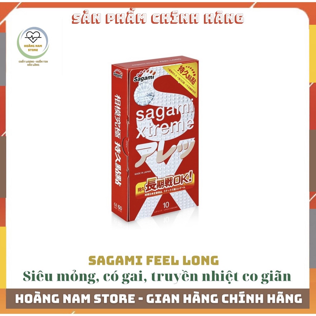 Bao Cao Su Sagami Xtreme Feel Long, siêu mỏng, có gai, 1 lần thắt giúp tăng cảm giác, Hộp 10 cái