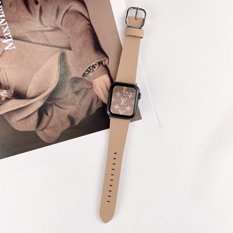 Dây Đeo Đồng Hồ Bằng Da Phối Nút Vuông Kích Thước 45mm 41mm 44mm 40mm 42mm 38mm Cho iwatch 3 4 5 6 7 se