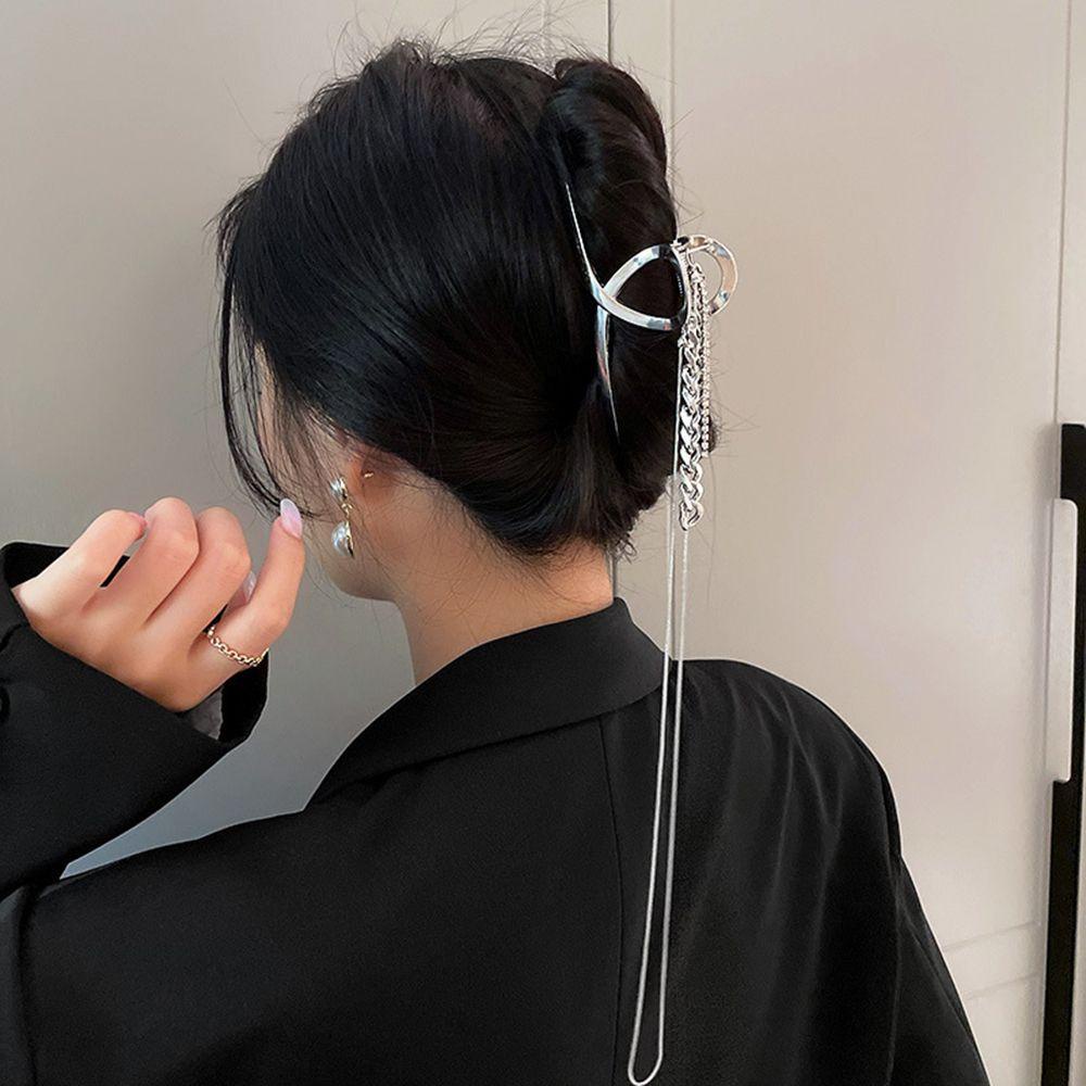 Kẹp Tóc Dạng Chuỗi Xích Bằng Hợp Kim Kẽm Màu Ngà Đơn Giản Cá Tính Phong Cách Hàn Quốc Cho Nữ