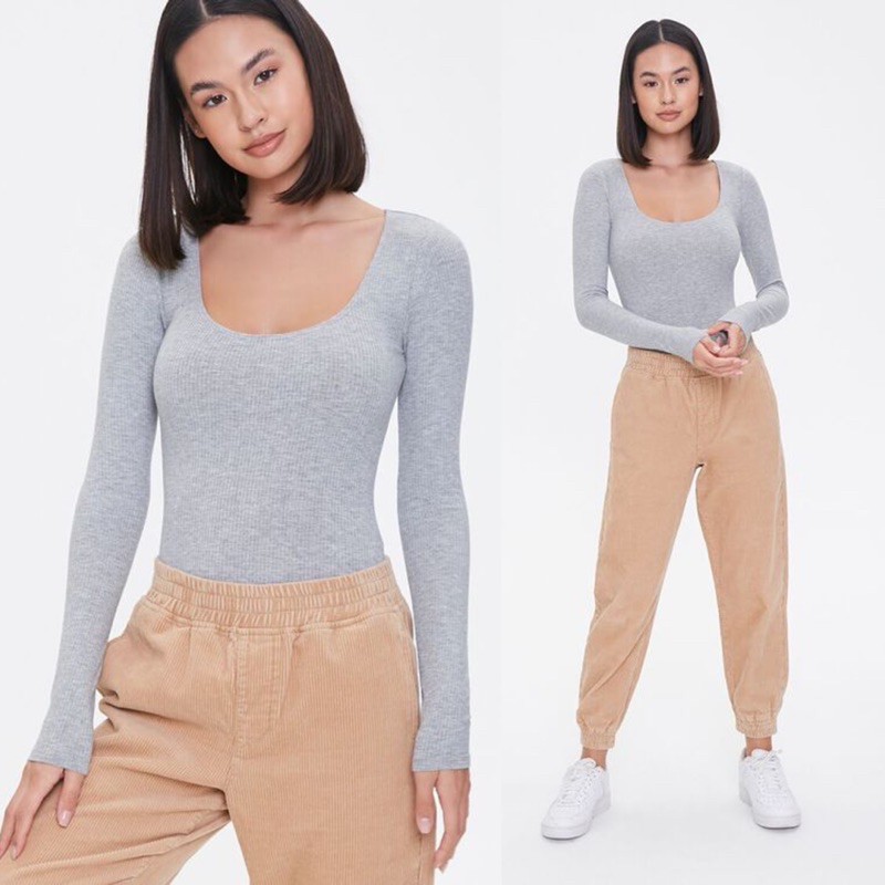 Bodysuit Tay Dài Cổ Tròn Basic F21