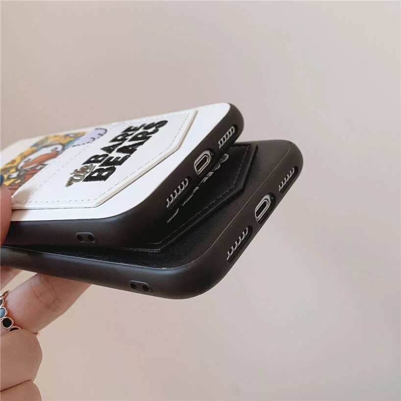 Ốp Điện Thoại Thêu Hình Gấu Có Ngăn Đựng Thẻ Cho iphone 13 pro max 11 12 14 xr xs x  7 8 plus