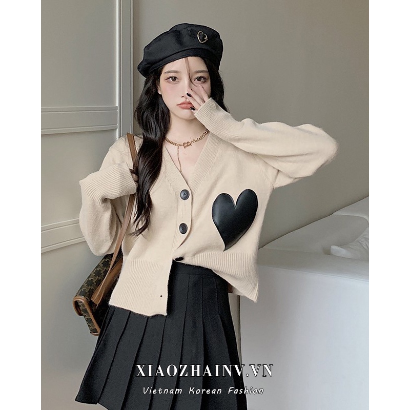 Xiaozhainv Áo khoác cardigan dệt kim tay dài cổ chữ V dáng rộng thời trang phong cách Hàn Quốc