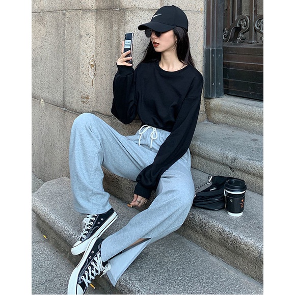 Áo nỉ sweater nữ tay dài dáng lửng croptop  lót lông siêu ấm, siêu nhẹ, áo hoodie chất đẹp | BigBuy360 - bigbuy360.vn