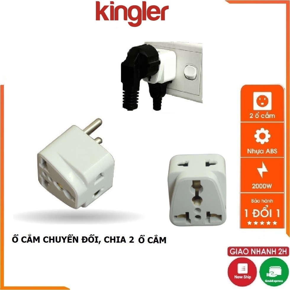 Ổ Cắm Điện 2 Chức Năng: Ổ Cắm Chuyển Đổi 3 Chấu Sang 2 Chấu Và Chia 2 Ra Ổ Cắm - Kingler 8610