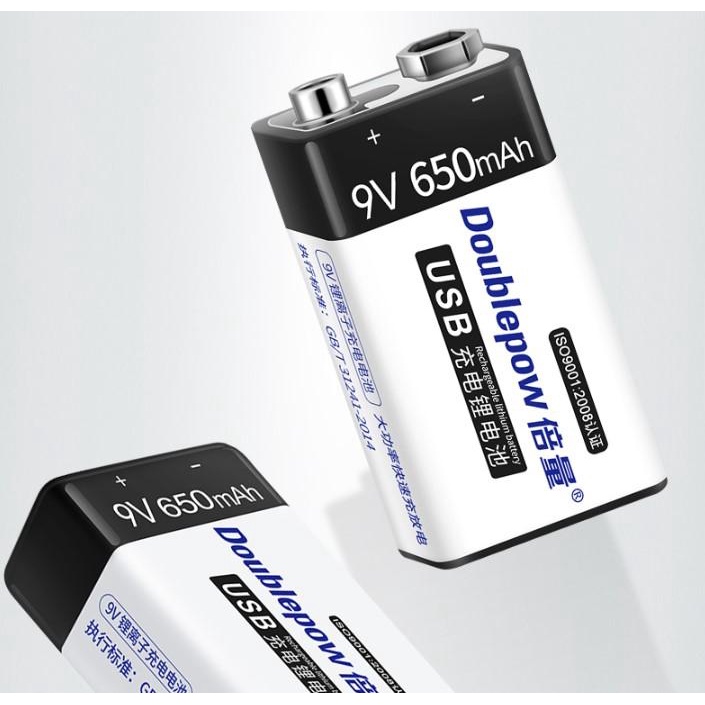Pin sạc USB 9V Doublepow 650mAh sạc trực tiếp bằng cáp micro USB dùng cho Pin micro, đồng hồ đo điện, đồ chơi