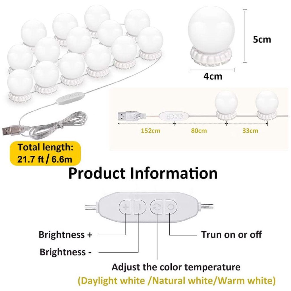 GOGOUP Bóng Đèn Led USB Gắn Gương Trang Điểm