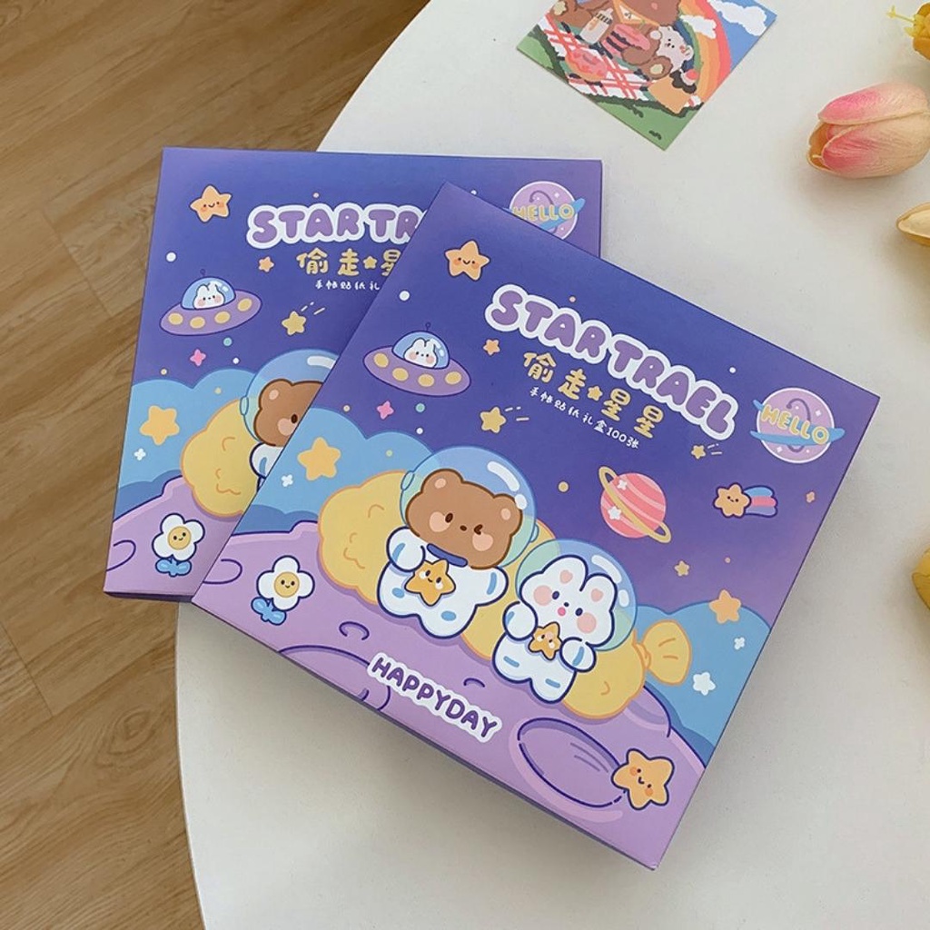 Sticker dán gấu phi hành gia dễ thương trang trí bình nước, điện thoại nhựa PET siêu dính chống nước