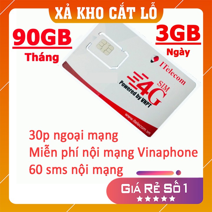 SIM 4G ITELECOM VINA 90GB - 3Gb/1 Ngày - Gọi Nội Mạng Miễn Phí - Sim CHUẨN 4G TỐC ĐỘ CAO