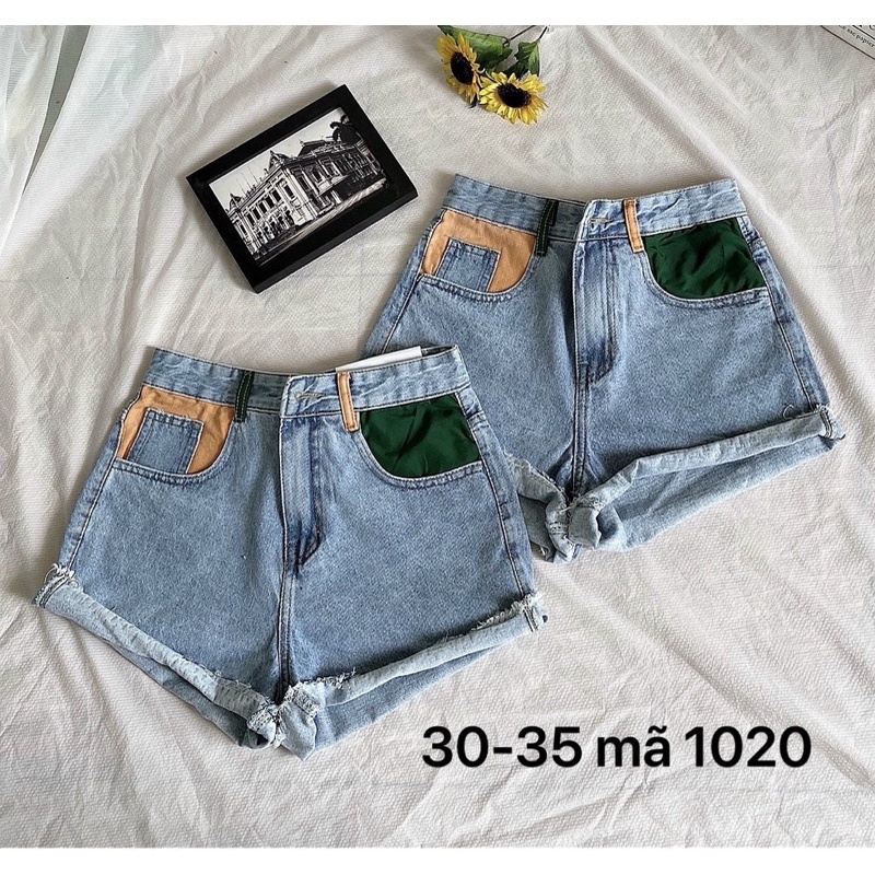 Quần Short Jean Nữ Túi Phối Màu Lưng Cao Bigsize Đến 80kg Ms1020