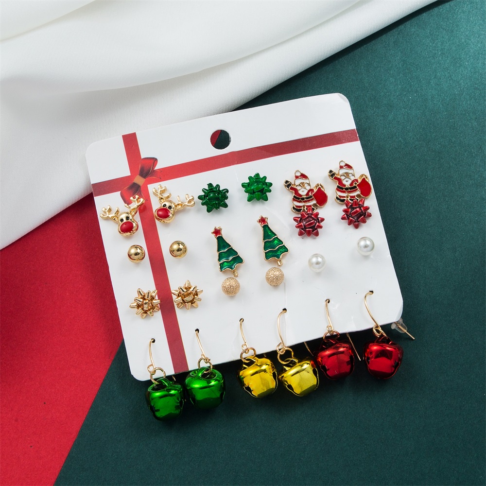 Set 9/12 đôi bông tai thẻ hình cây thông Noel