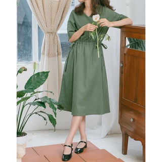Đầm linen cổ tim rút dây - mm6 - Nhận đặt theo yêu cầu - PT Linen