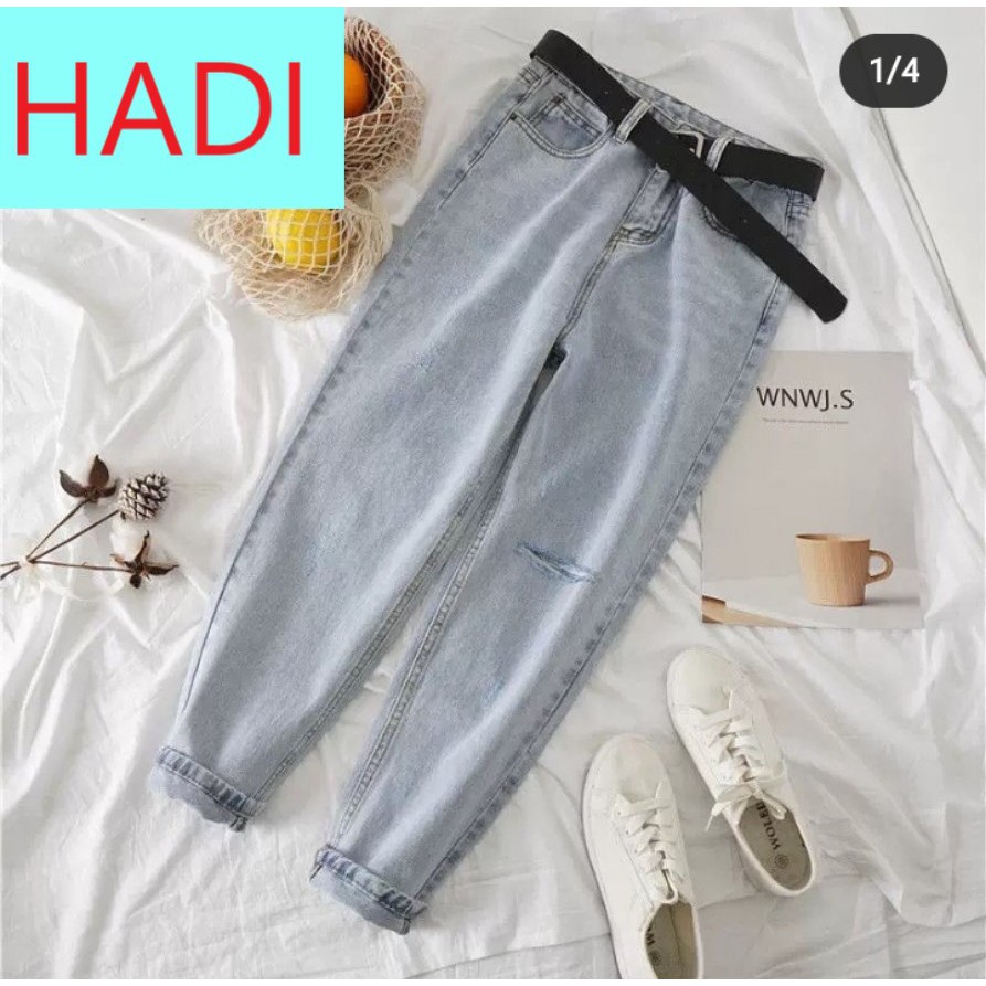 QUẦN JEAN NỮ LƯNG CAO KIỂU QUẦN BAGGY JEAN MÀU XANH NHẠT LAI CUỐN CAO CẤP HADI RÁCH RÁCH ĐÙI PHẢI CỰC PHONG CÁCH