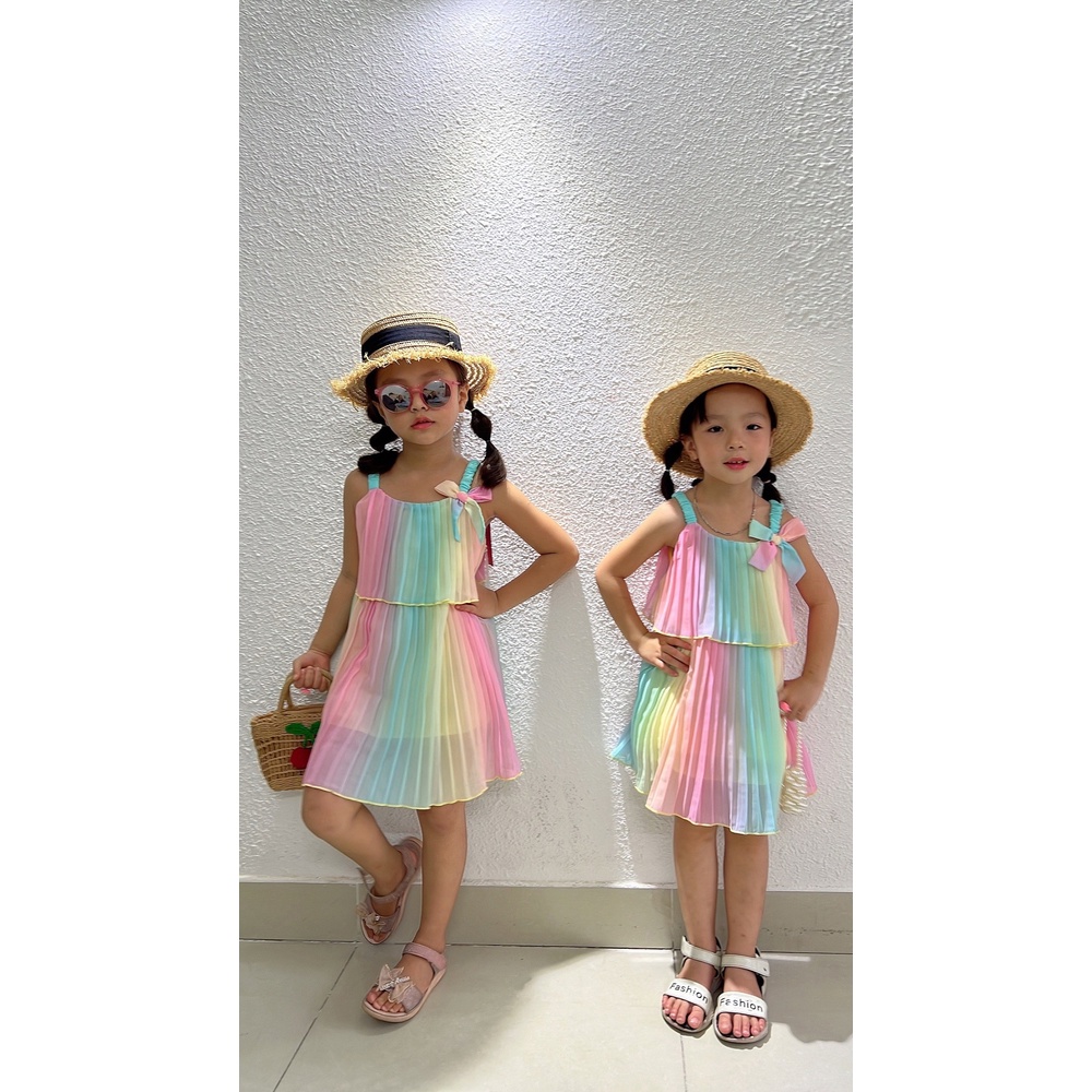 Đầm Bé Gái Dập Ly Chuyển Màu , Váy Cầu Vồng Voan Chiffon-  Trang 25 Kids -K161
