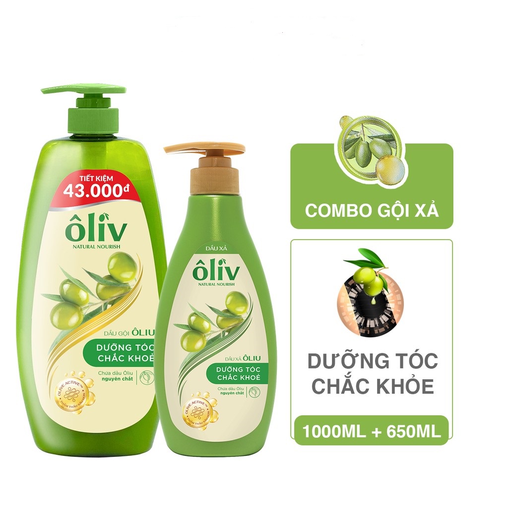 Dầu gội, dầu xả ôliu Oliv dưỡng tóc chắc khoẻ, bồng bềnh 650ml