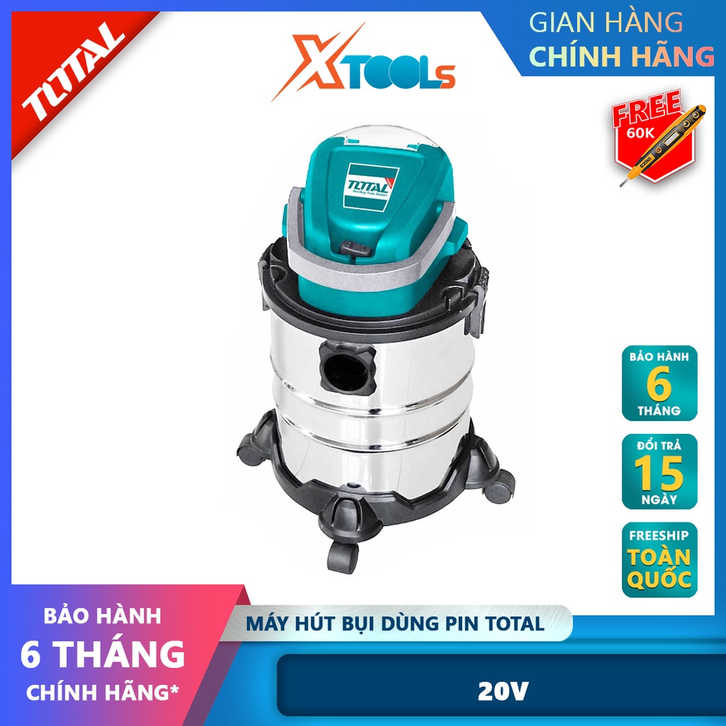 Máy hút bụi dùng pin 20V TOTAL TVLI2005 máy quét dọn cầm tay bình chứa thép không gỉ chứa bụi 20L [XSAFE][XTOOLs]