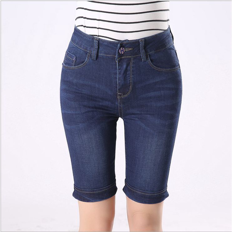 Quần Short Jean Ngố Nữ Lưng Cao Quần Đùi Nữ Ngang Gối Chất Bò Co Giãn