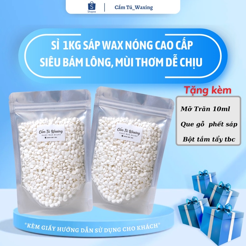 SỈ 1KG SÁP WAX NÓNG GIÁ TỐT SIÊU BÁM LÔNG [tặng: 30 que gỗ phết sáp, mỡ trăn 10ml, bột tắm tẩy tbc]