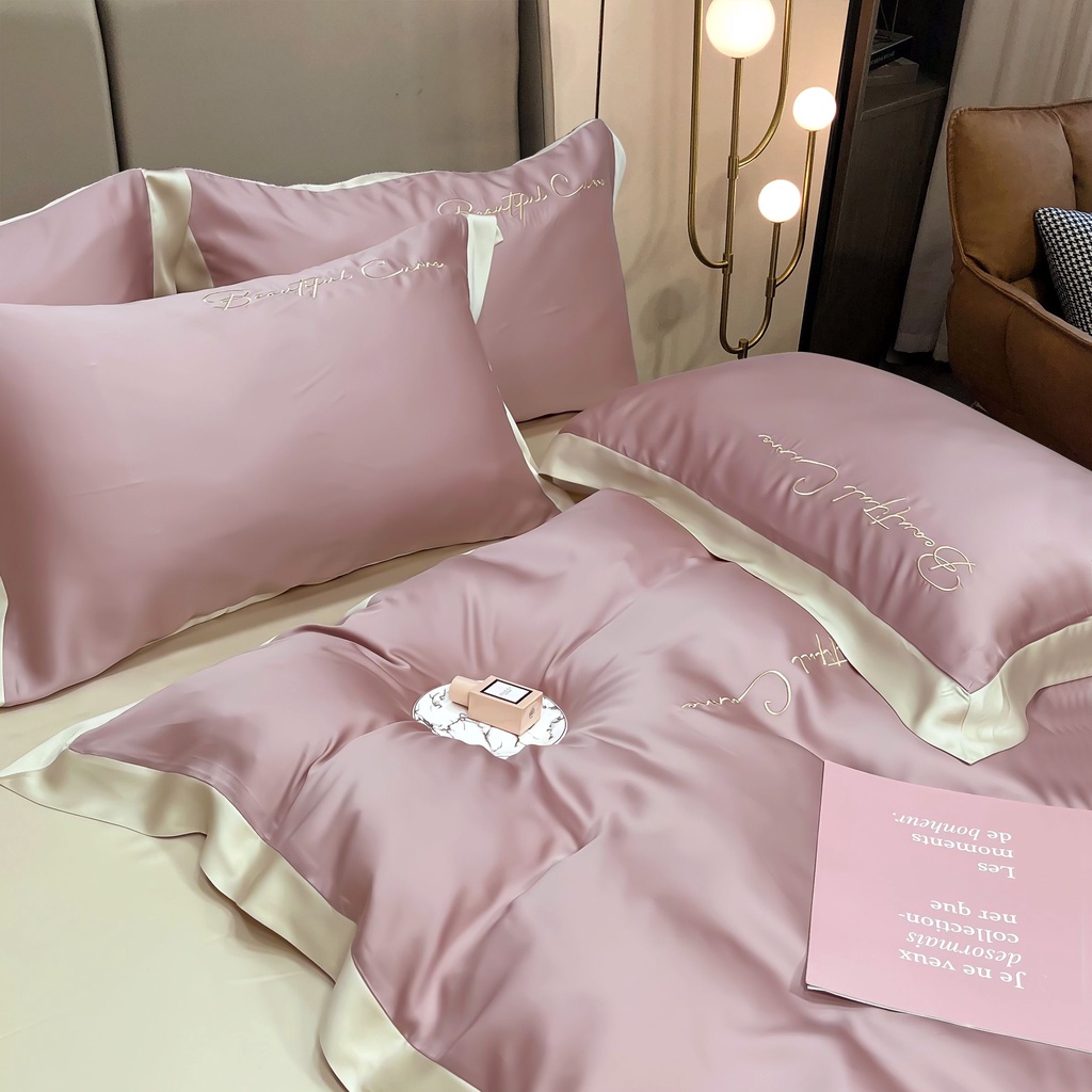 Bộ Chăn Ga Gối Lụa Tencel Cao Cấp Sang Xịn Mịn Mát Gồm Chăn Drap Gối Sét 4 Món - Nhập Khẩu Chính Hãng
