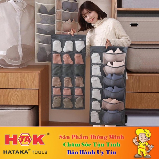 Túi Treo Quần Áo Lót, Tất Vớ, Đồ Dùng 2 Mặt 30 Ngăn Ô Cỡ Đại T20 - Một Mặt 12 Ngăn - Một Mặt 18 Ngăn