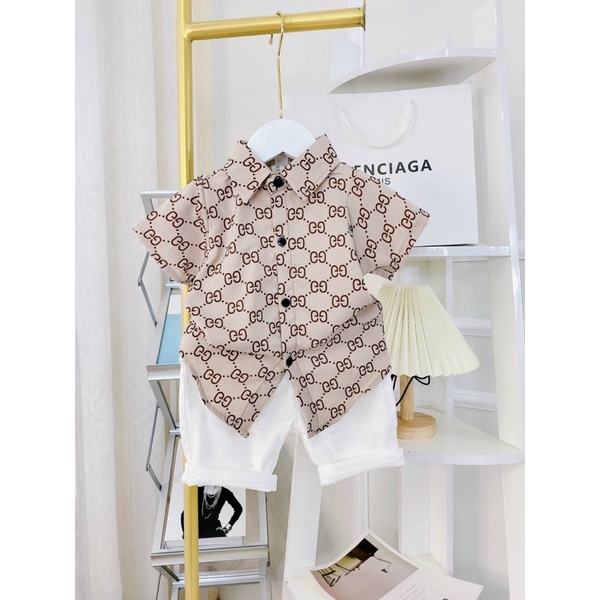 Sét sơ mi bé trai Dior kèm quần Short bò