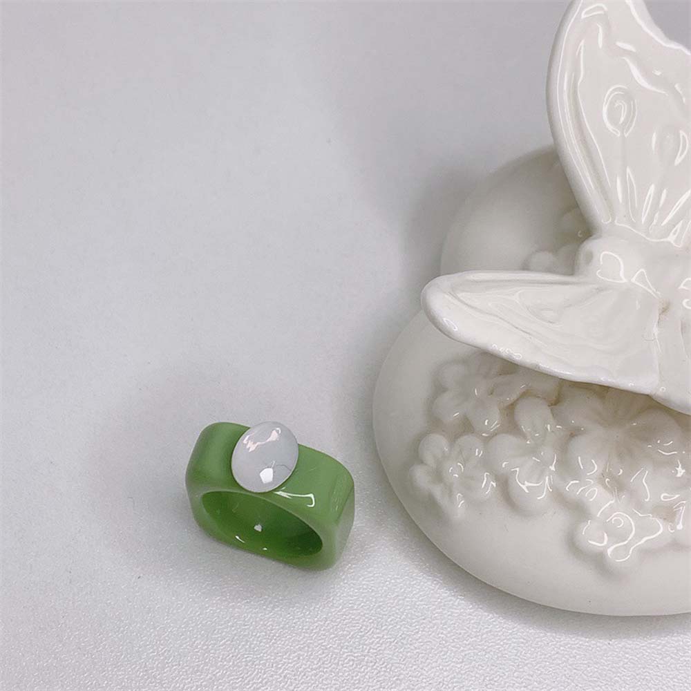 Nhẫn đính hạt nhựa Acrylic màu sắc tương phản phong cách Hàn Quốc cho nữ