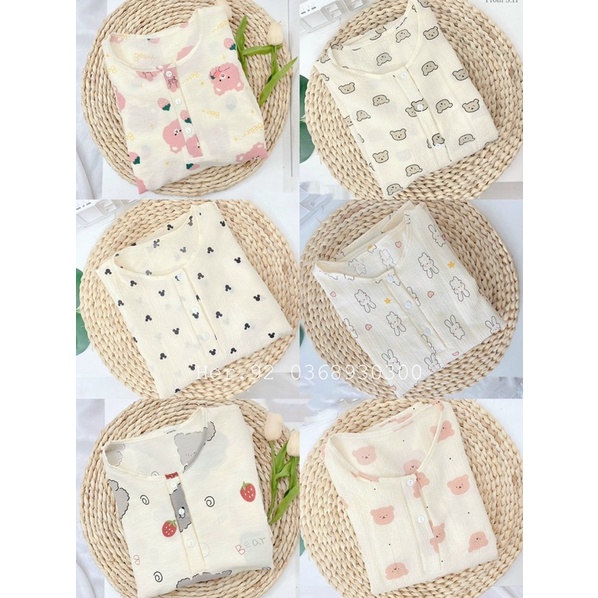 BỘ PYJAMA CHẤT MUSLIN XÔ ĐŨI HÀN - Bộ mặc nhà dễ thương