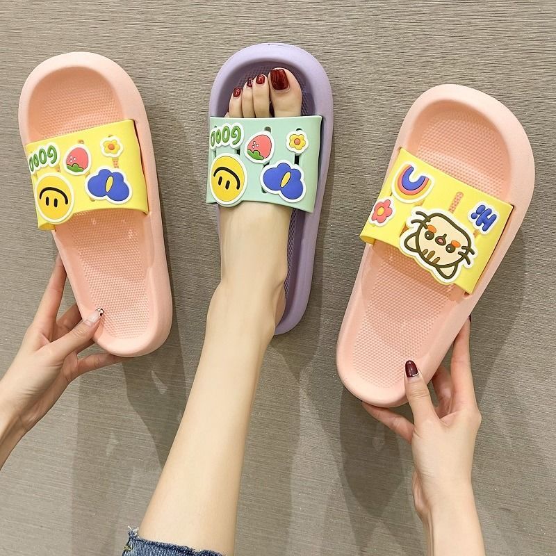 Step on shit feeling thick bottom non-slip slippers female summer cute cartoon indoor bathroom bath couple casual sandals and slippers male