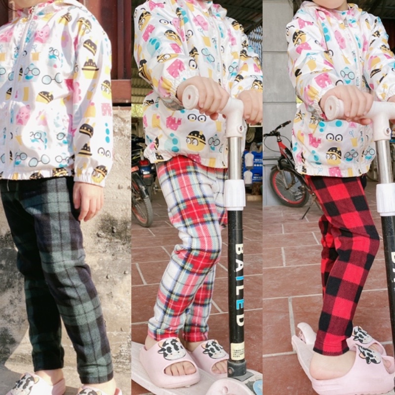 Set 3 quần legging dạ kẻ trẻ em nhiều màu