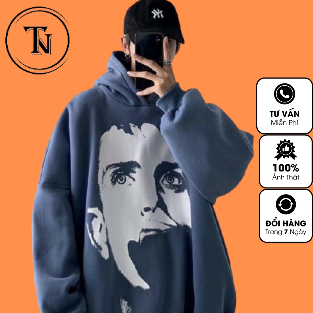 Áo hoodie - TINOWEAR áo nỉ in hoạt tiết mặt người ngầu chất form thụng phong cách Ulzzang