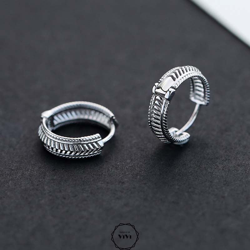 Bông tai bạc nam kiểu đường ray Railway – khuyên tai bạc ViVi_Gift