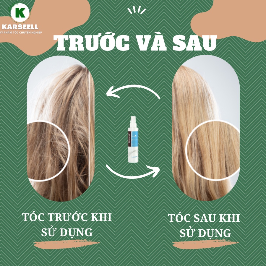 Xịt dưỡng tóc Collagen, Xịt Keratin cho tóc khô xơ chẻ ngọn yếu gãy rụng chống rối KARSEELL MACCA Chính Hãng