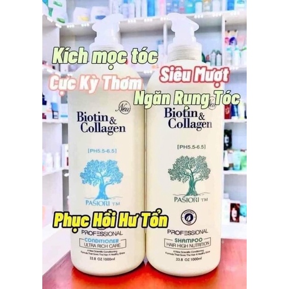 Bộ gội xả Biotin Collagen Pasiori bản mới 1000ml