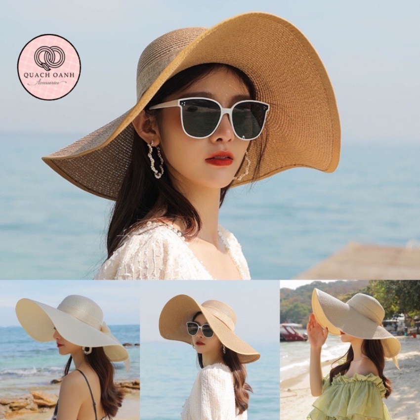Mũ cói rộng vành, nón cói đi biển nữ vành lớn đai nơ phong cách vintage chống nắng – MU50